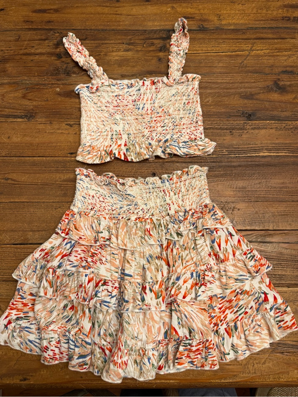 J26 -Smocked Tiered Mini Skirt and Top in Multi-Color